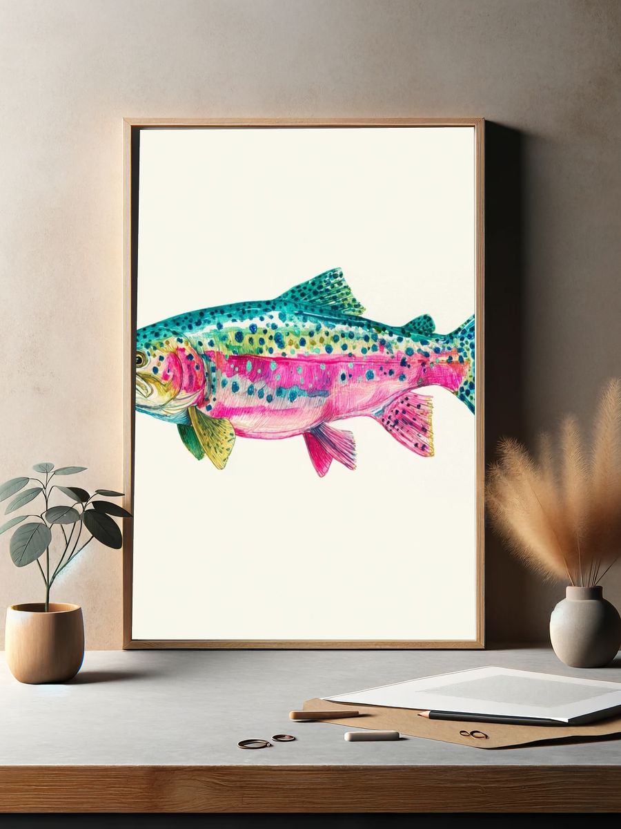 Colorful Rainbow Trout Illustration Poster. — room view 2