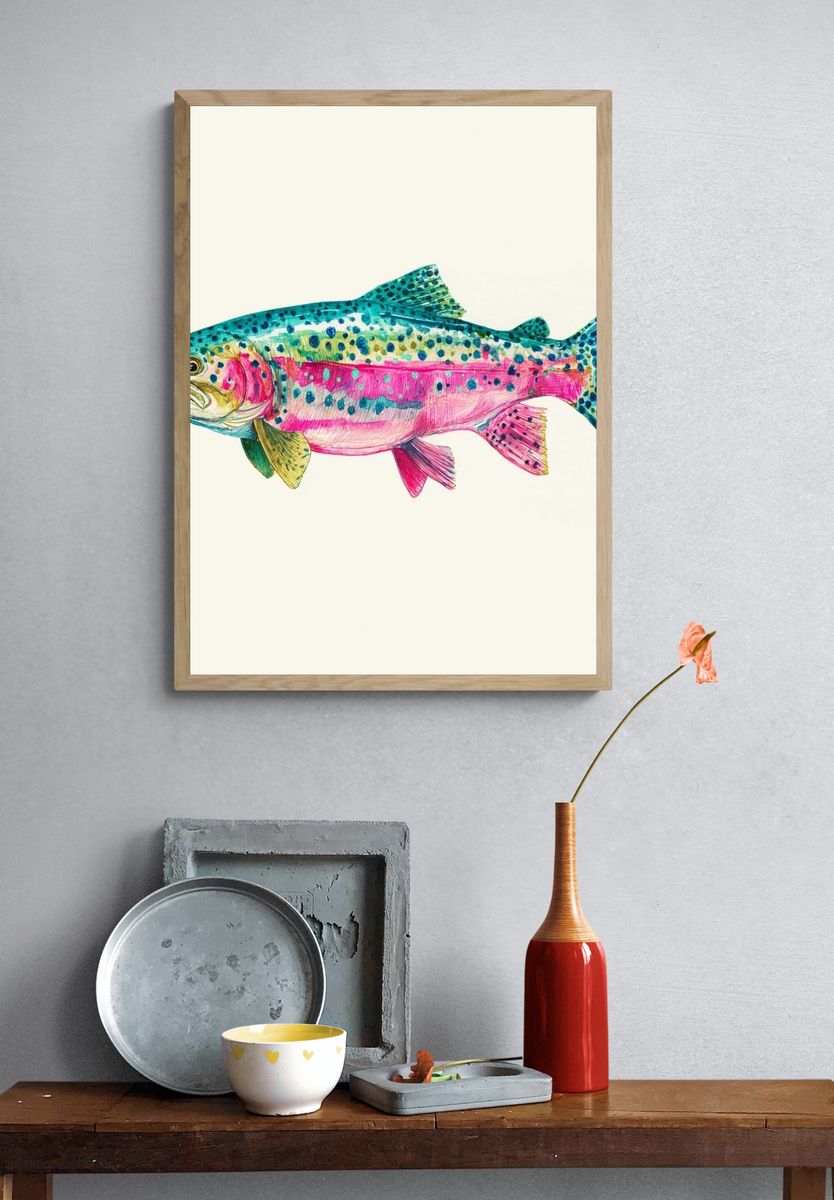 Colorful Rainbow Trout Illustration Poster. — room view 3
