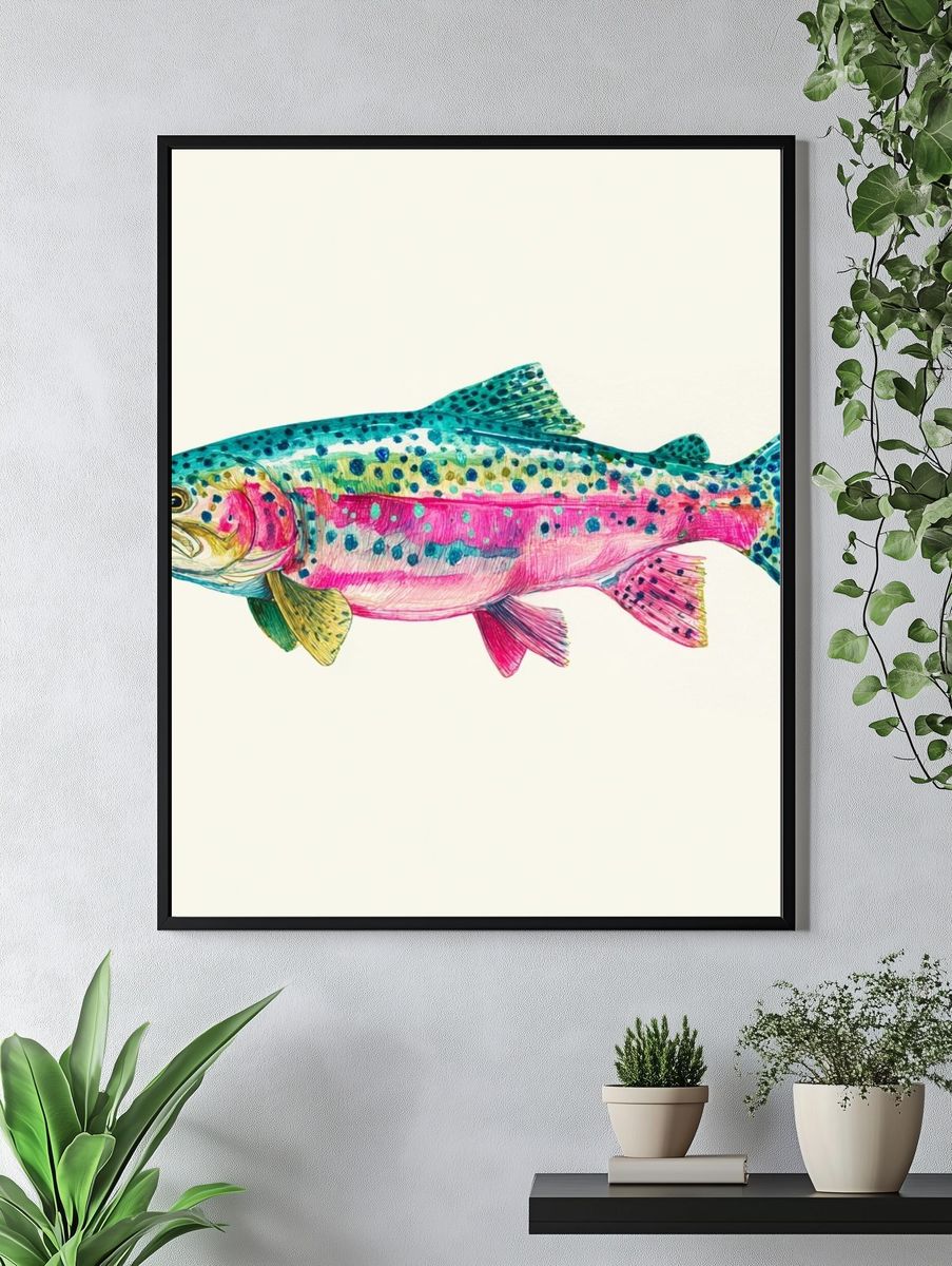 Colorful Rainbow Trout Illustration Poster. — room view 4