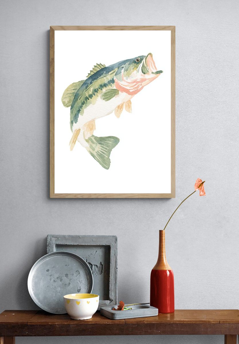Largemouth Bass Watercolor Print. — room view 3