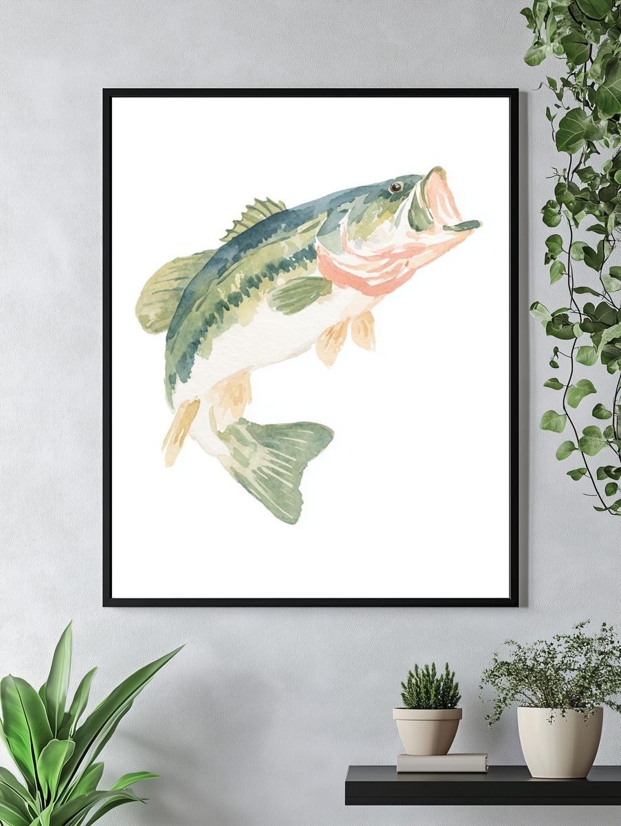 Largemouth Bass Watercolor Print. — room view 4