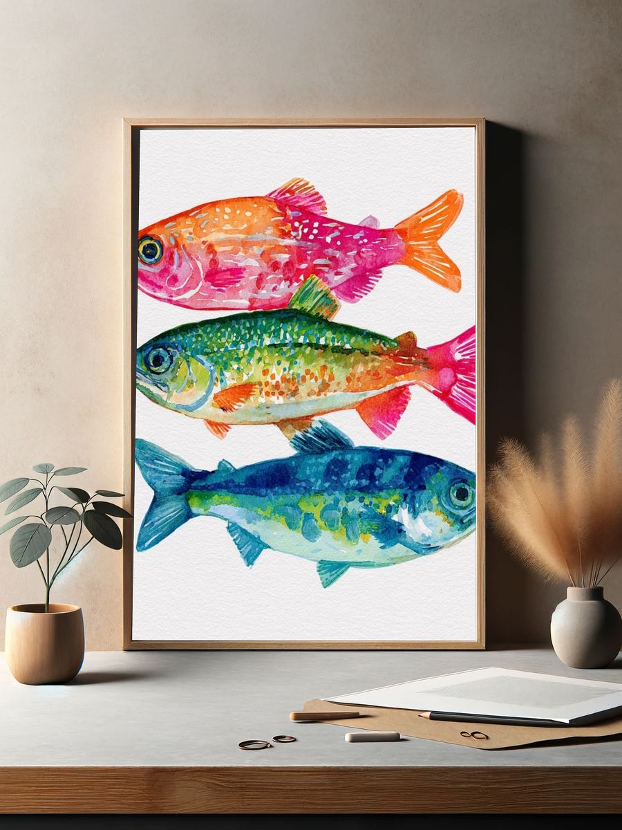 Colorful Fish Watercolor Print. — room view 2