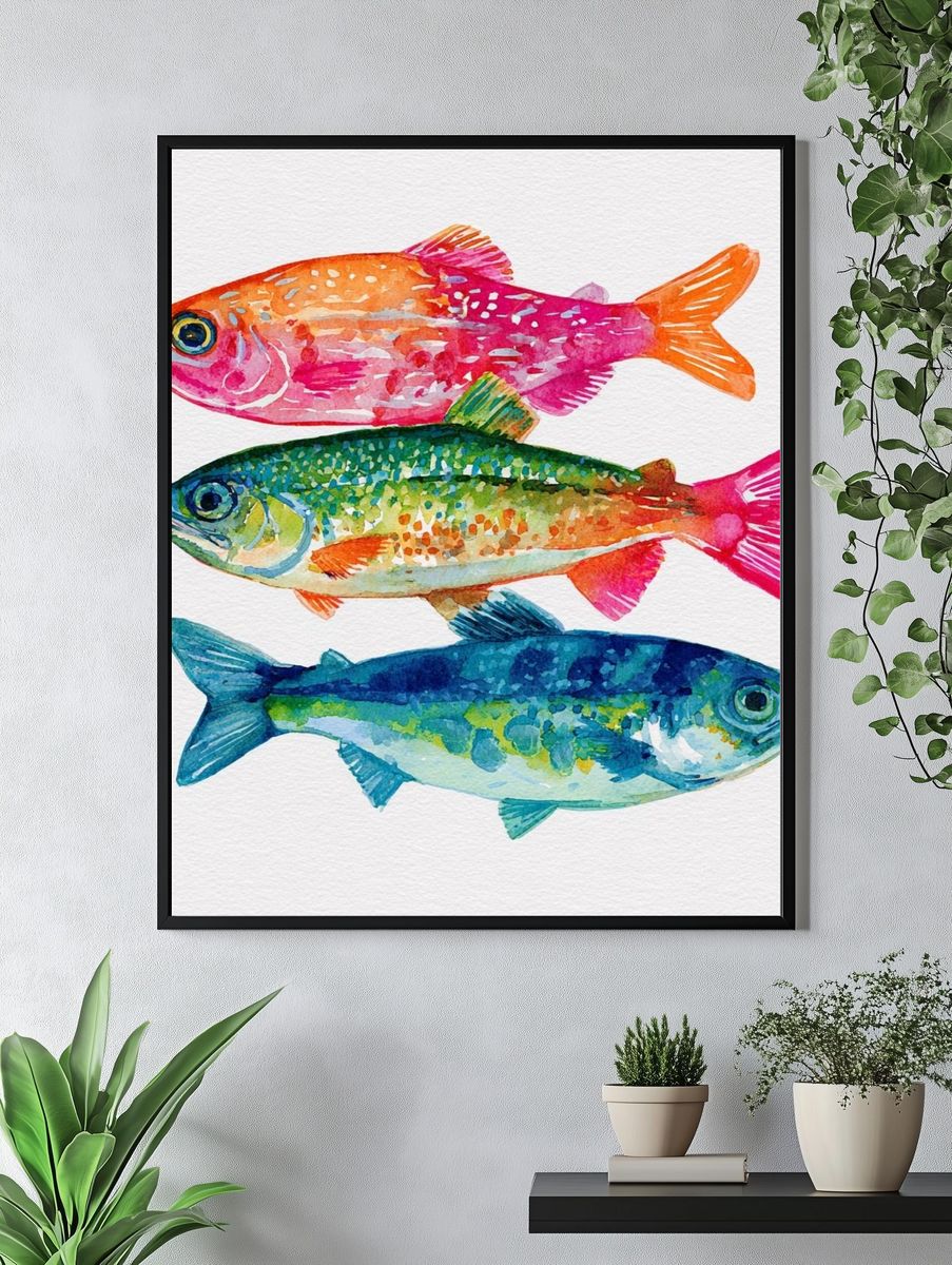 Colorful Fish Watercolor Print. — room view 4