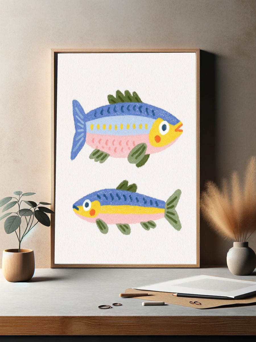 Playful Fish Illustration Poster. — room view 2