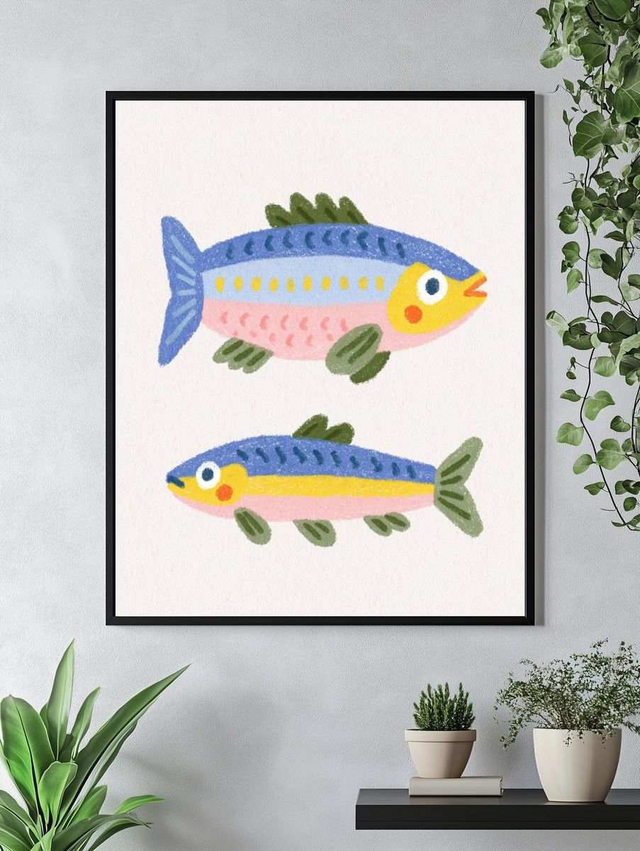 Playful Fish Illustration Poster. — room view 4