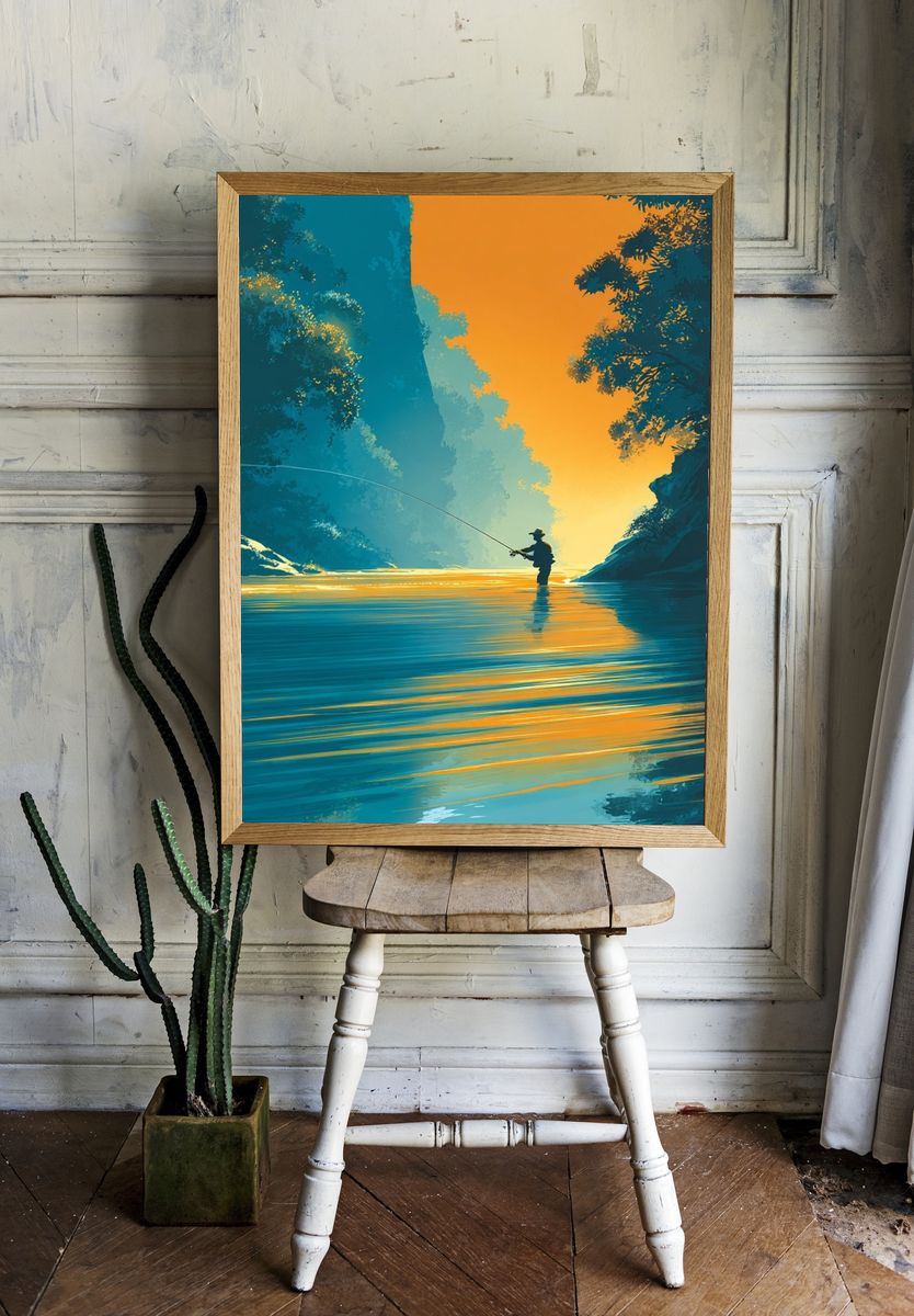 Fisherman at Sunset — Digital Art Print room preview