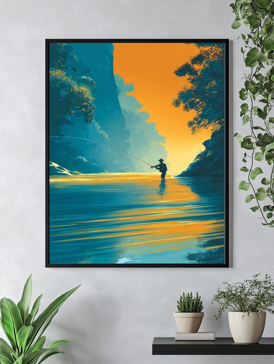 Fisherman at Sunset — Digital Art Print. — room view 4