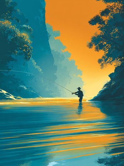Fisherman at Sunset — Digital Art Print