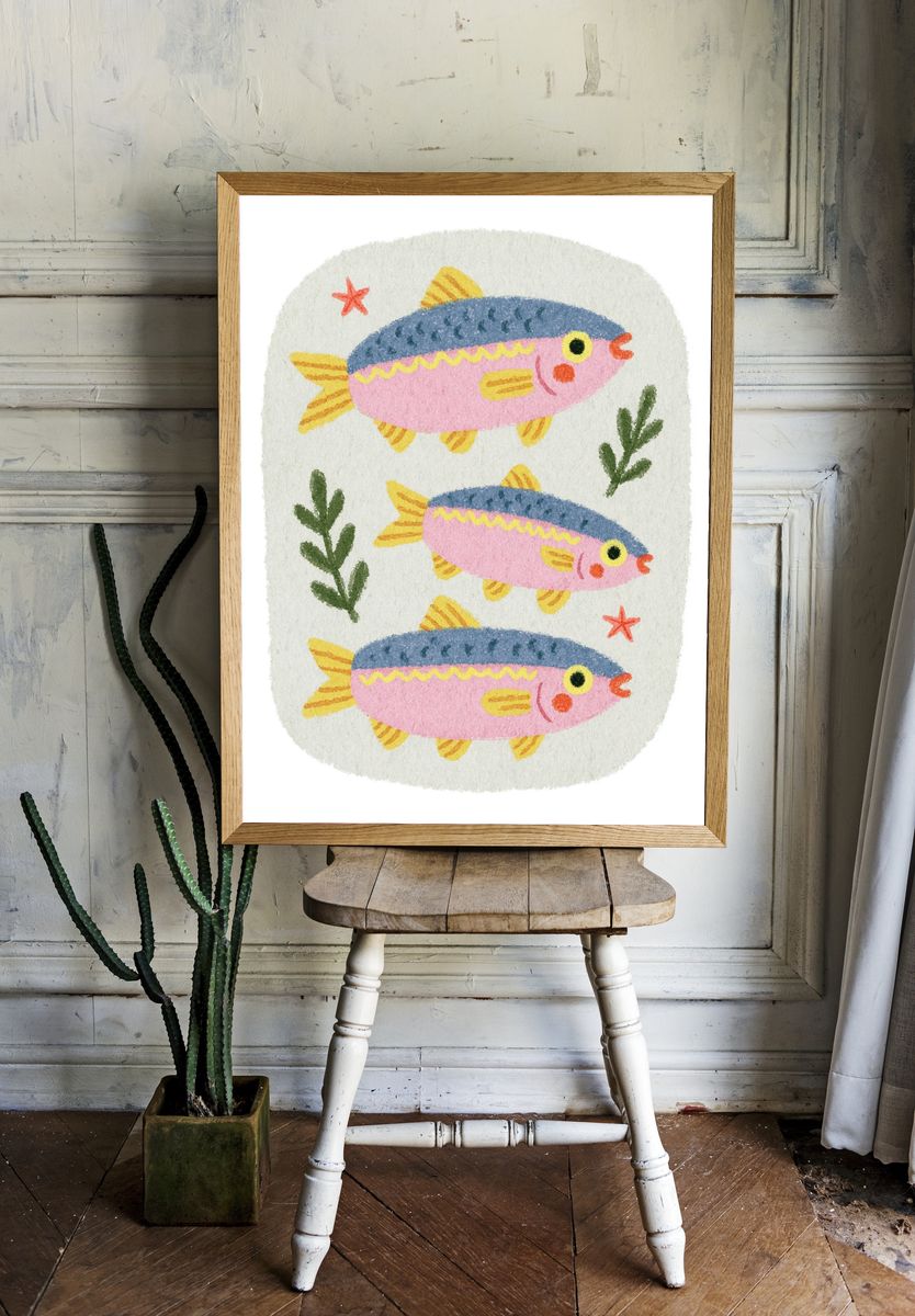 Playful Fish Watercolor Poster. room preview