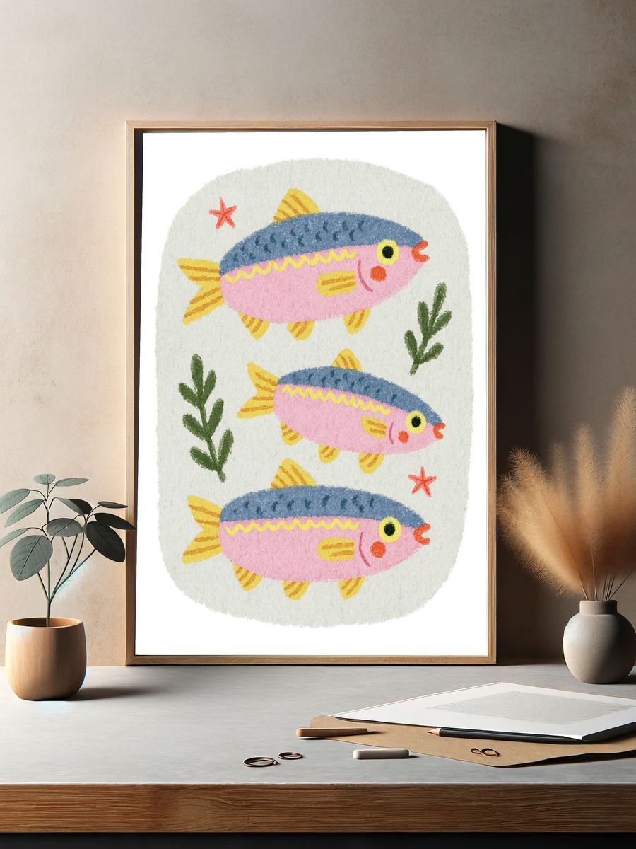 Playful Fish Watercolor Poster. — room view 2