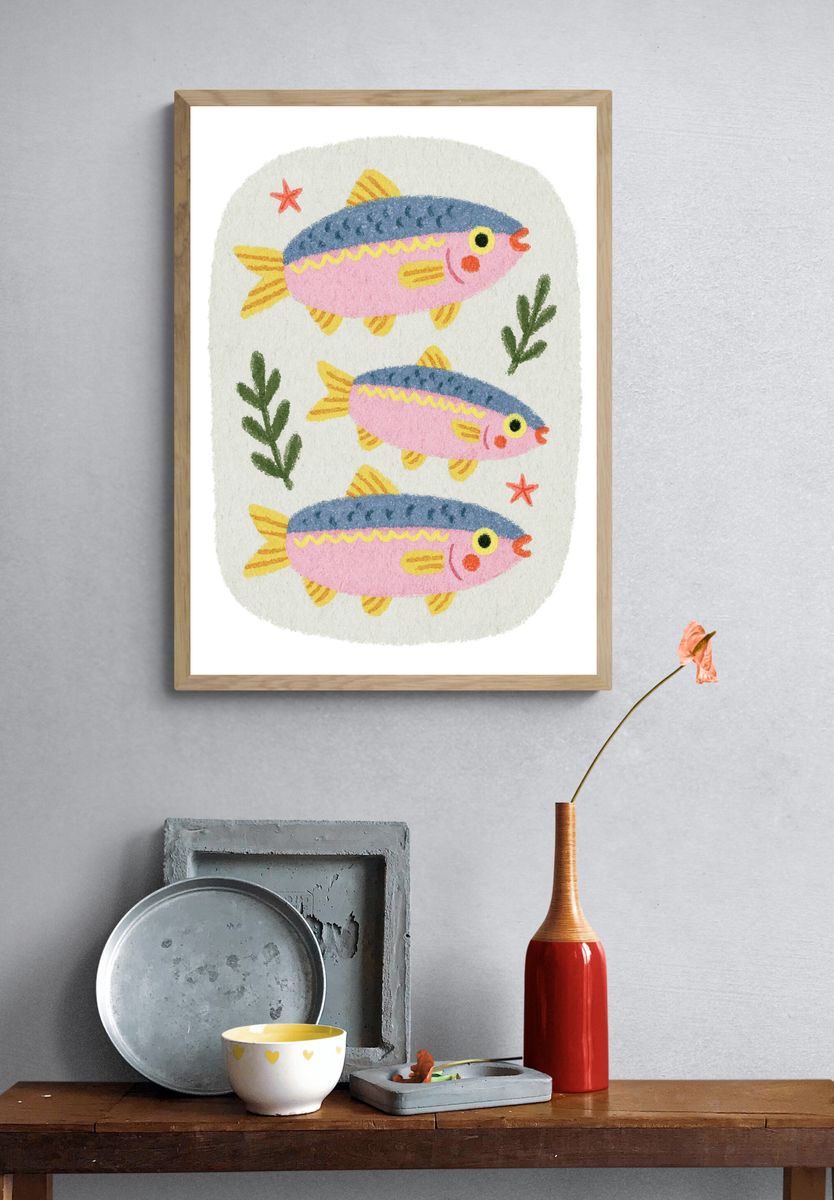 Playful Fish Watercolor Poster. — room view 3