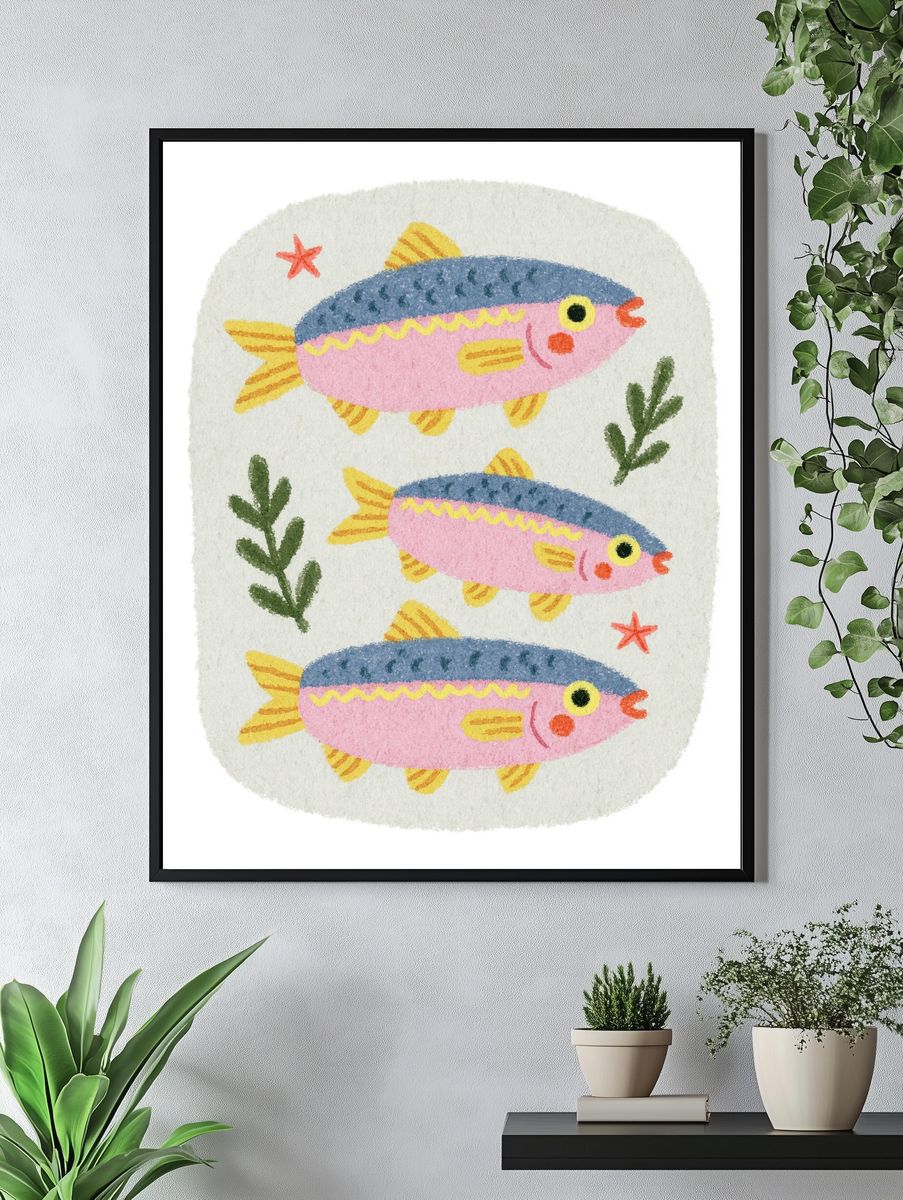 Playful Fish Watercolor Poster. — room view 4