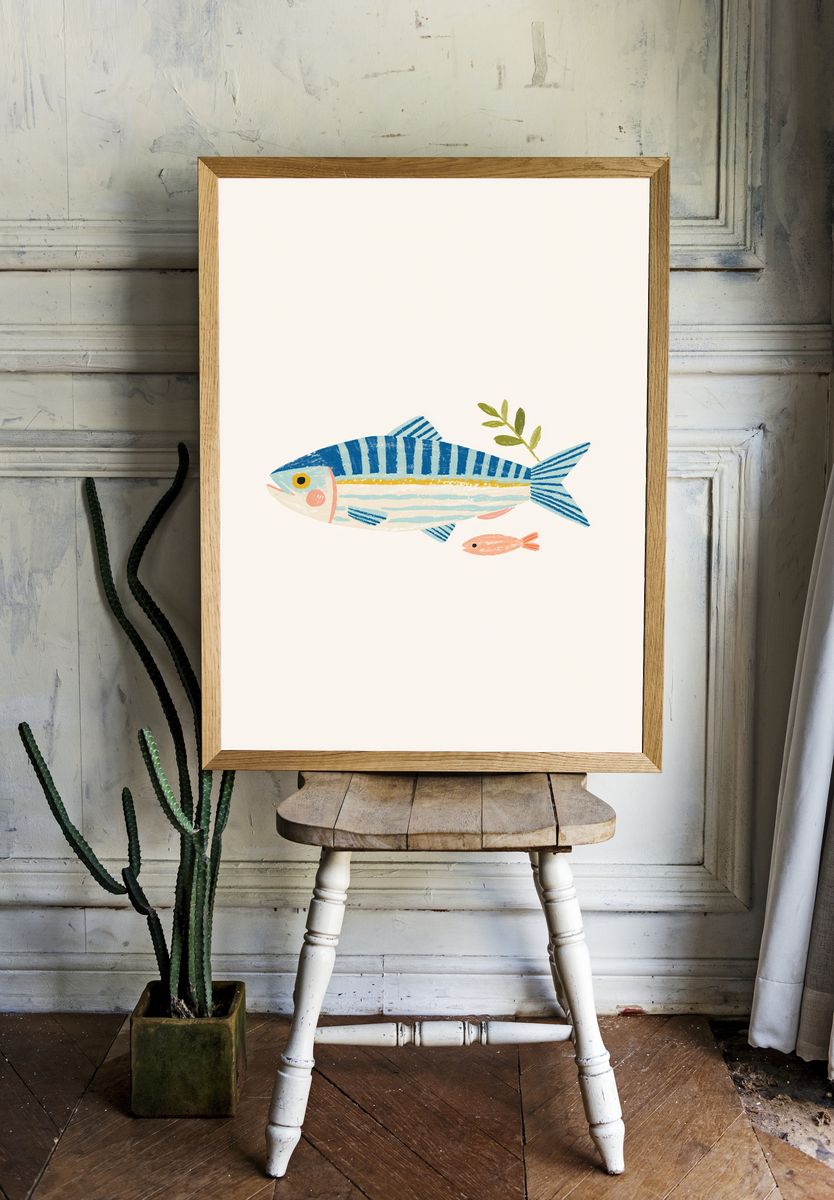 Playful Fish Illustration Poster. — room view 1