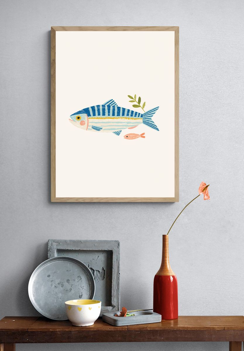 Playful Fish Illustration Poster. — room view 3