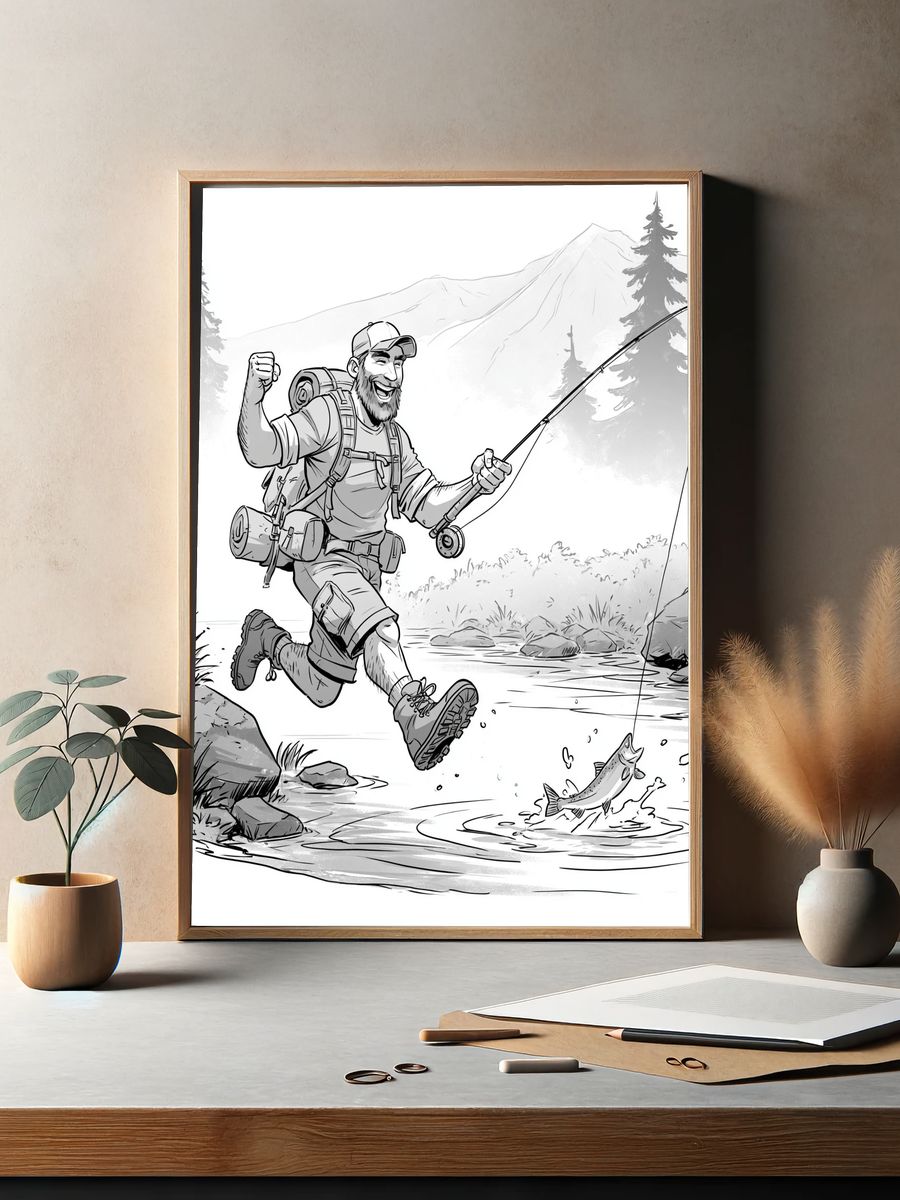 Fly Fishing Adventure Illustration Poster. — room view 2