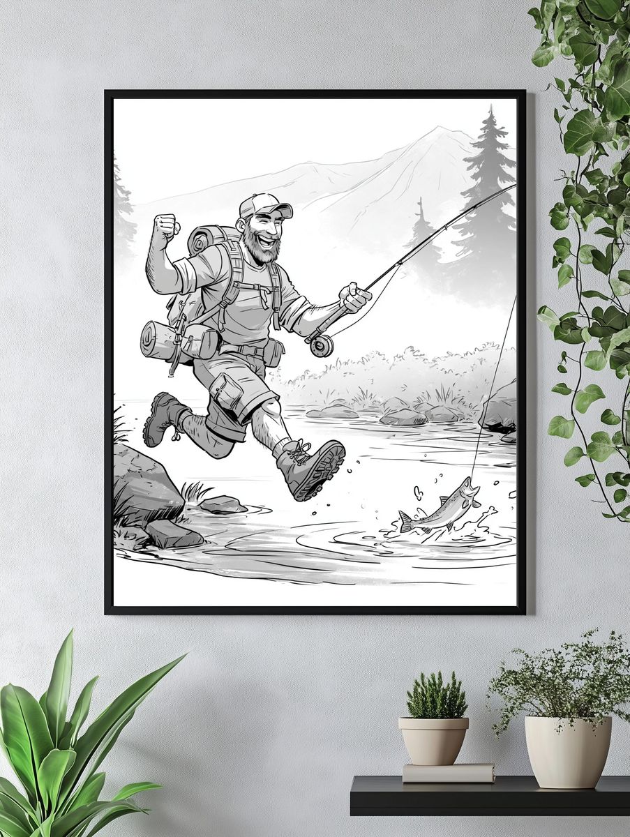 Fly Fishing Adventure Illustration Poster. — room view 4