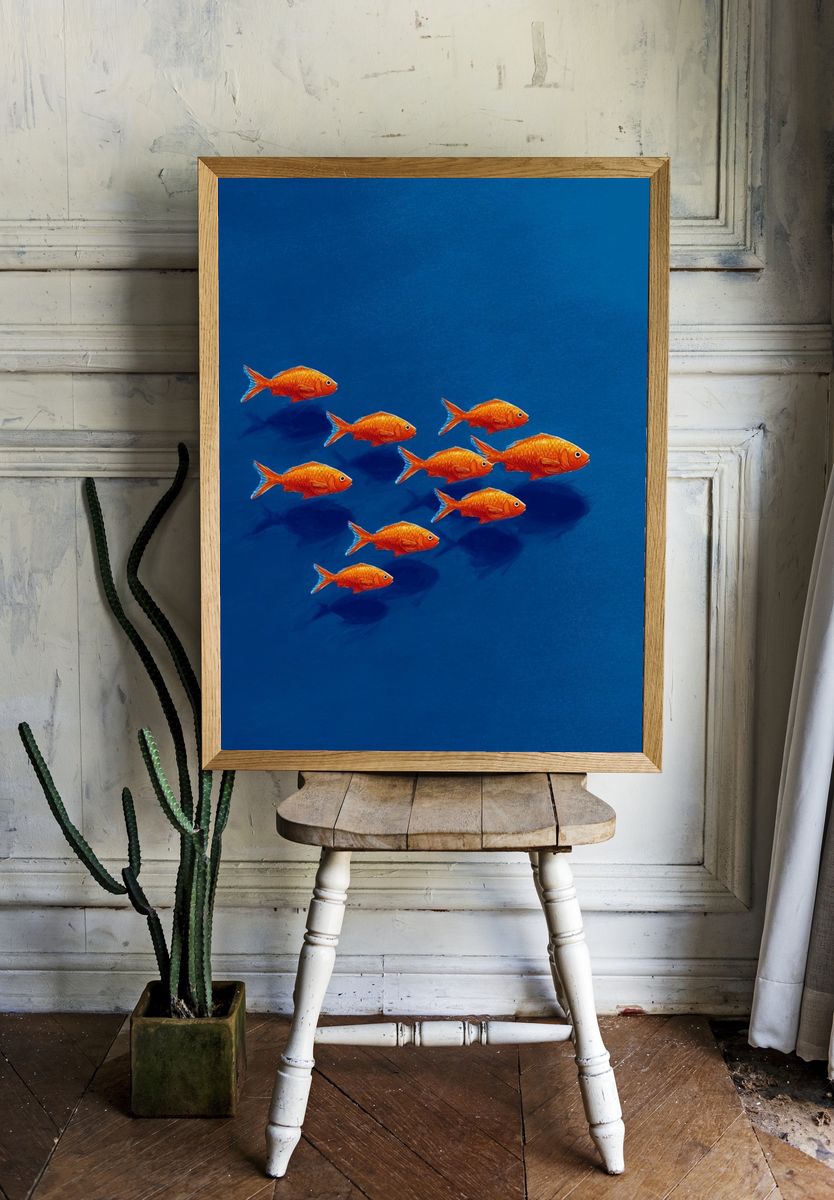 Goldfish Schooling — Illustration Print. — room view 1