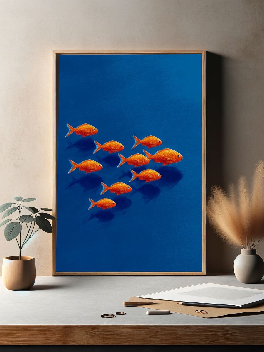 Goldfish Schooling — Illustration Print. — room view 2