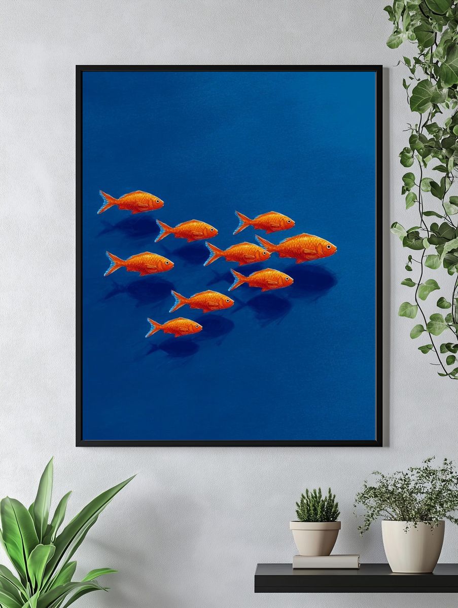 Goldfish Schooling — Illustration Print. — room view 4