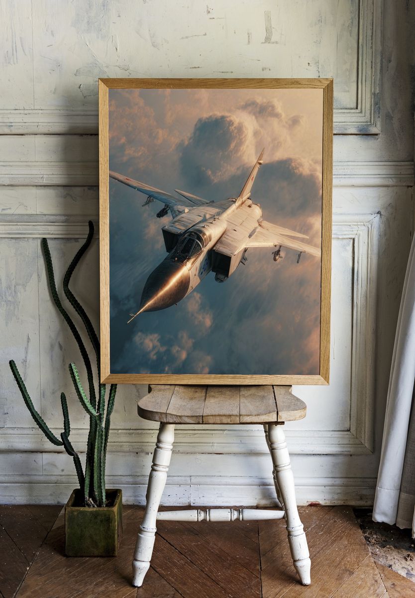 Fighter Jet Above Clouds Poster. — room view 1
