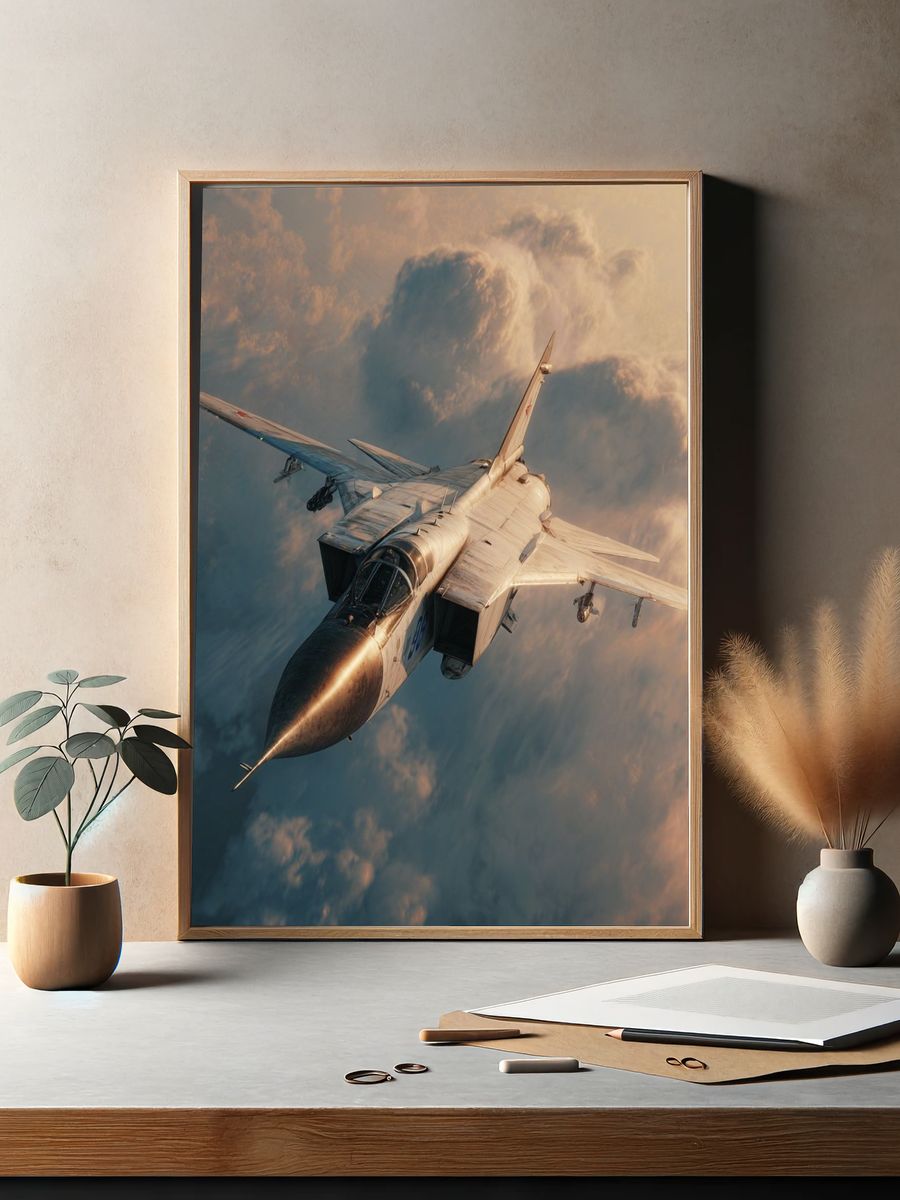 Fighter Jet Above Clouds Poster. — room view 2