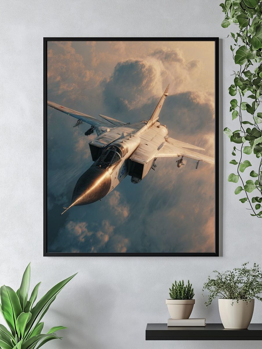 Fighter Jet Above Clouds Poster. — room view 4