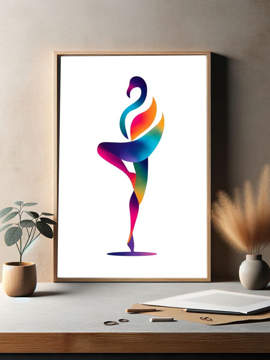 Colorful Flamingo Dance Illustration Poster. — room view 2