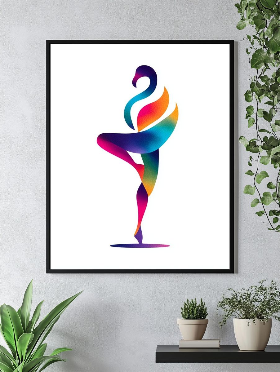 Colorful Flamingo Dance Illustration Poster. — room view 4
