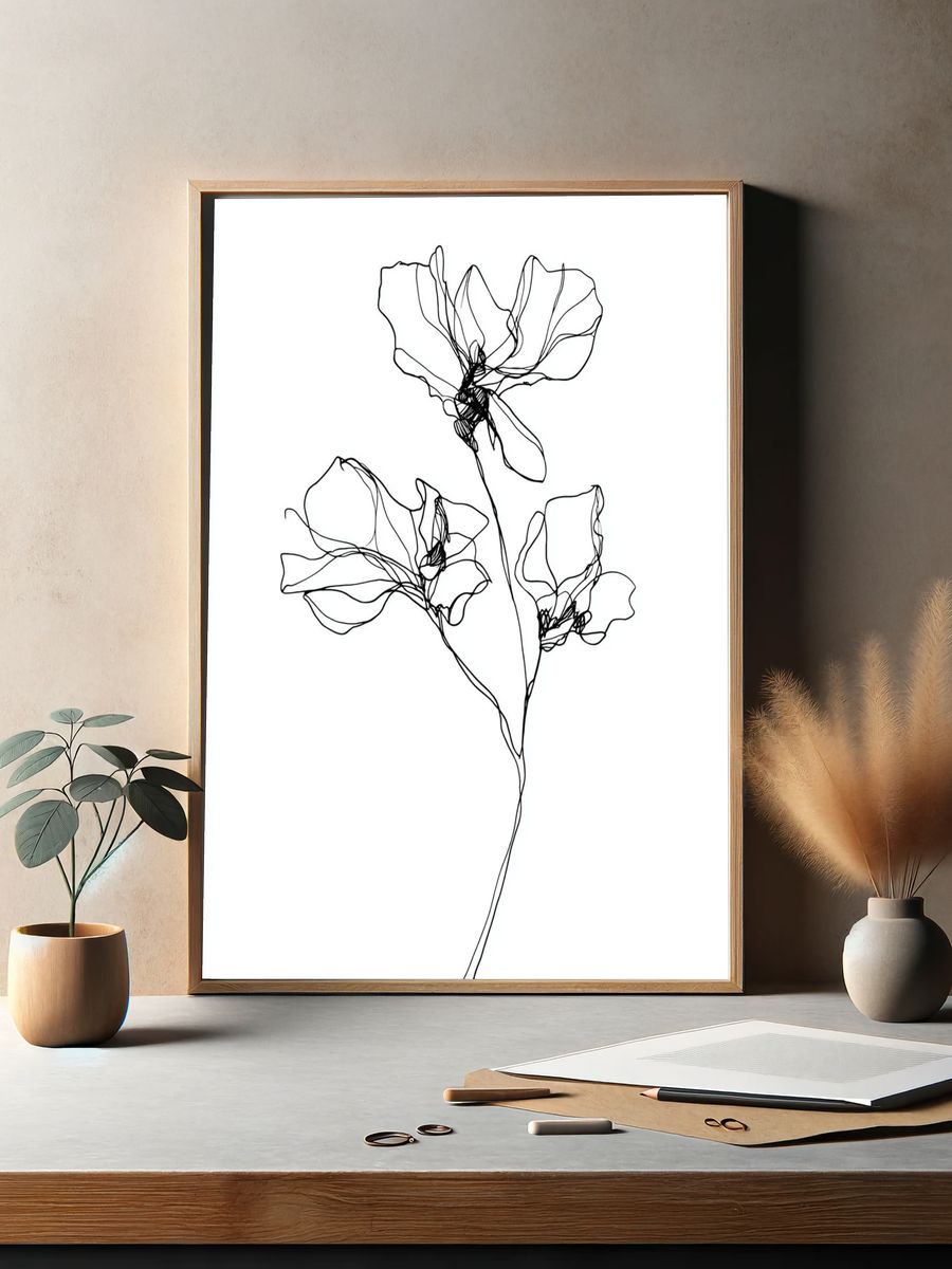 Minimalist Floral Line Art Poster. — room view 2