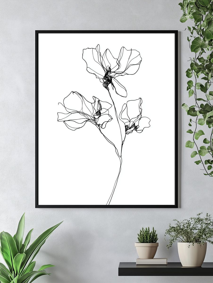 Minimalist Floral Line Art Poster. — room view 4