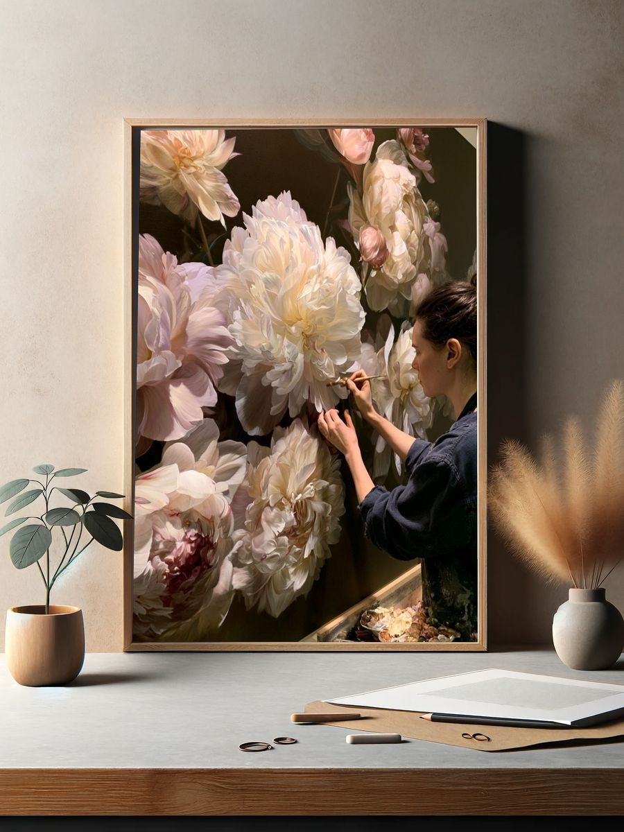 Floral Painter at Work Print. — room view 2