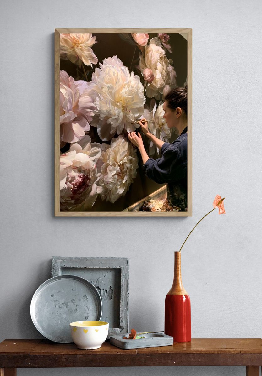 Floral Painter at Work Print. — room view 3