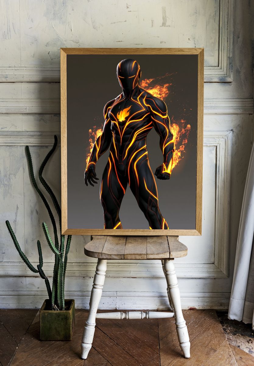 Flame Cyber Warrior Illustration Poster. room preview
