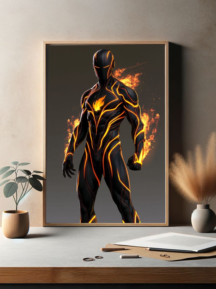 Flame Cyber Warrior Illustration Poster. — room view 2