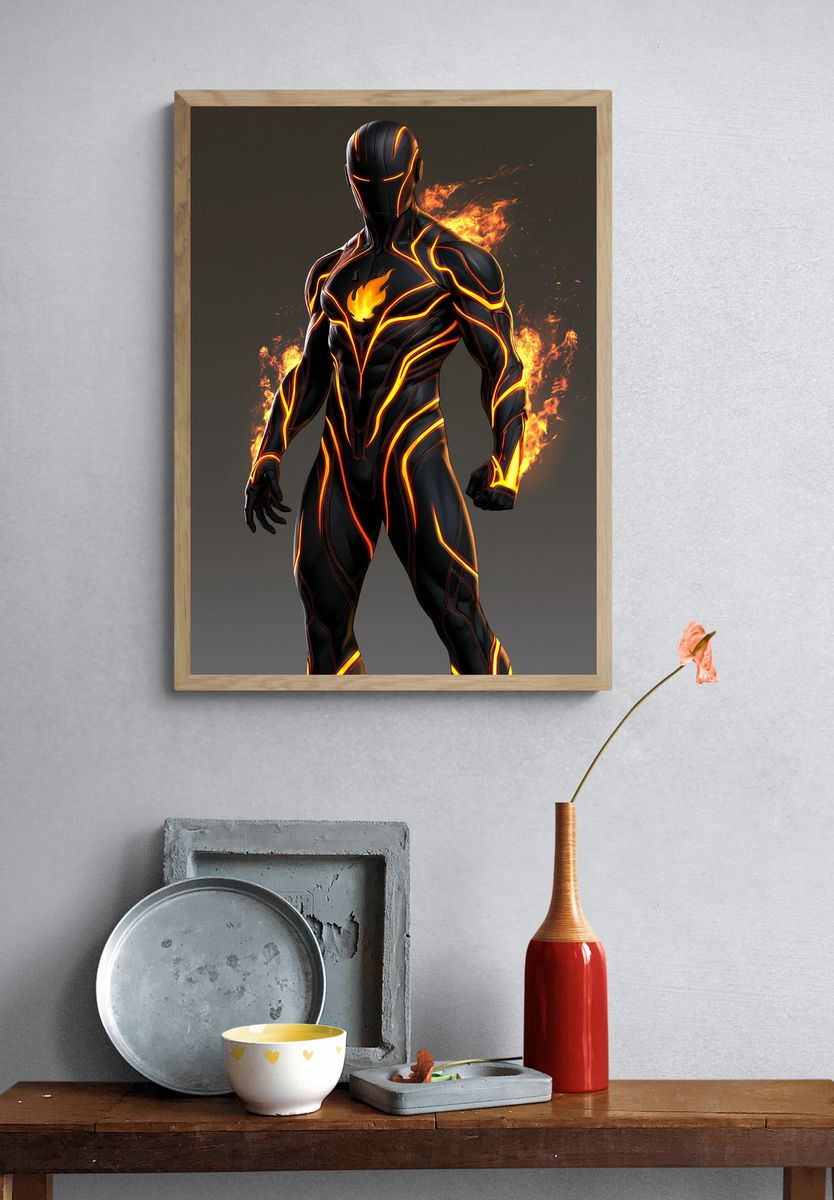 Flame Cyber Warrior Illustration Poster. — room view 3