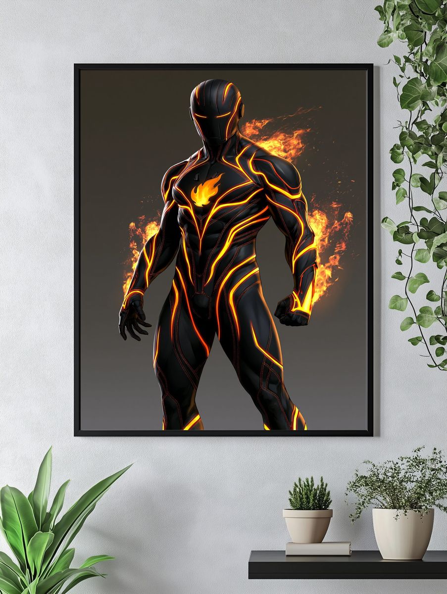 Flame Cyber Warrior Illustration Poster. — room view 4