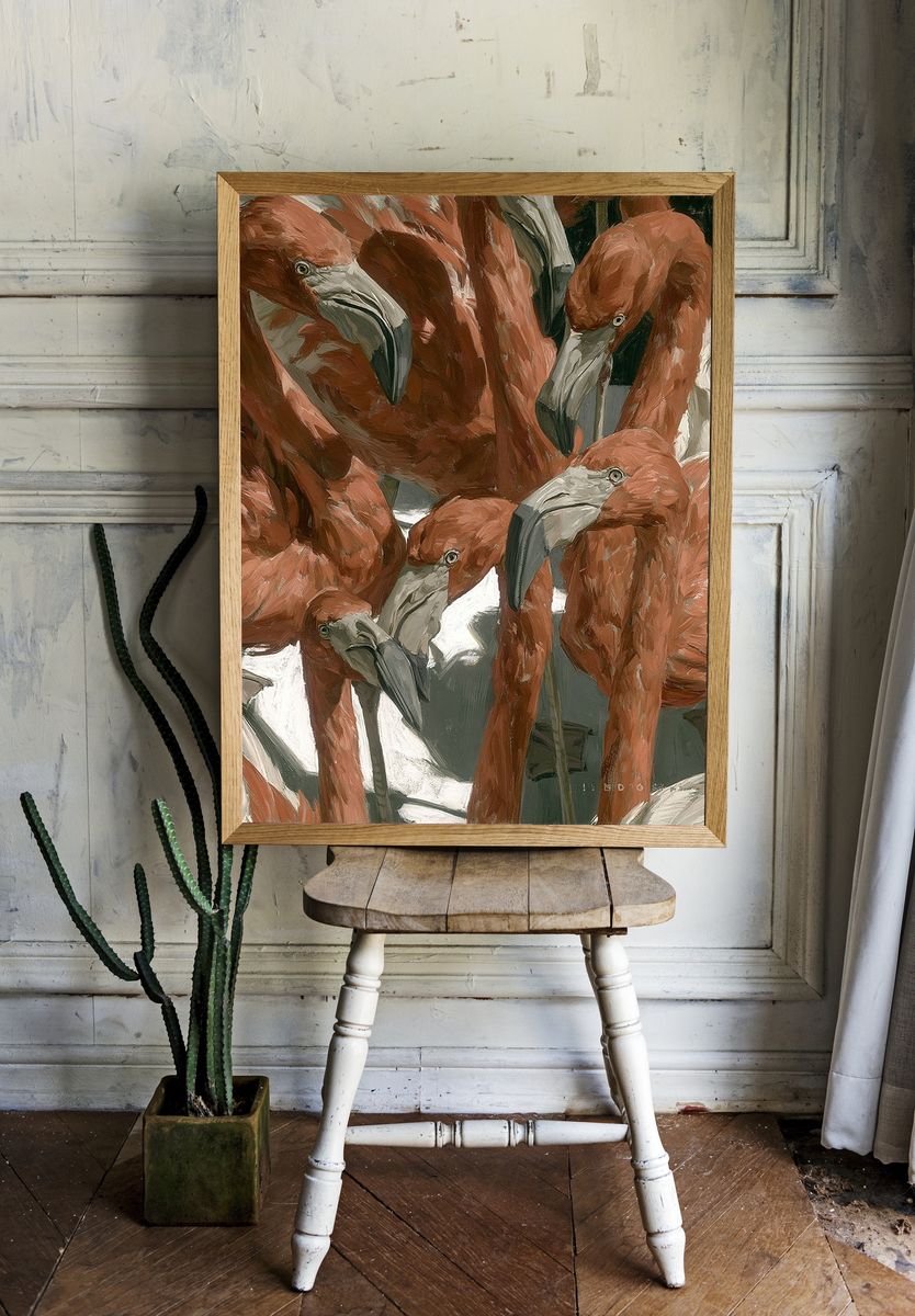 Flamingo Flock Illustration Poster. room preview