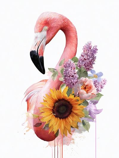 Floral Flamingo Watercolor Poster. poster print