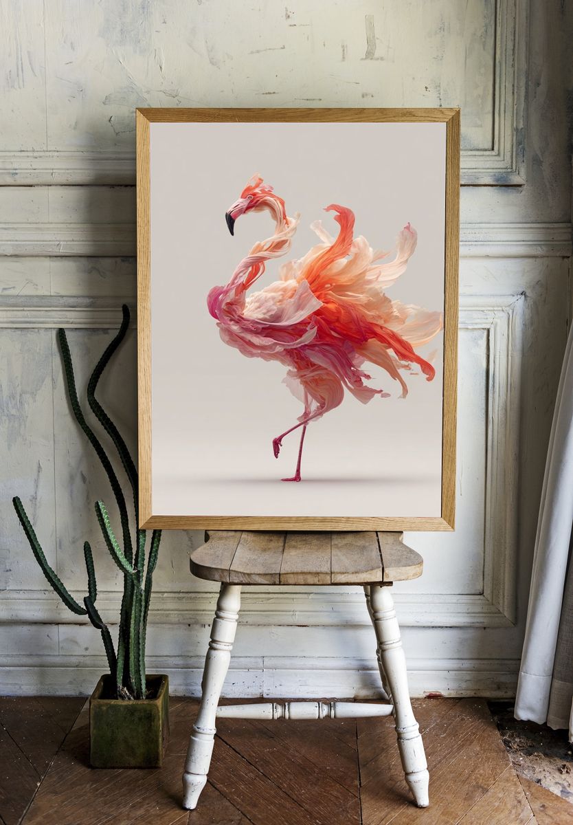 Flamingo Abstract Illustration Poster. — room view 1