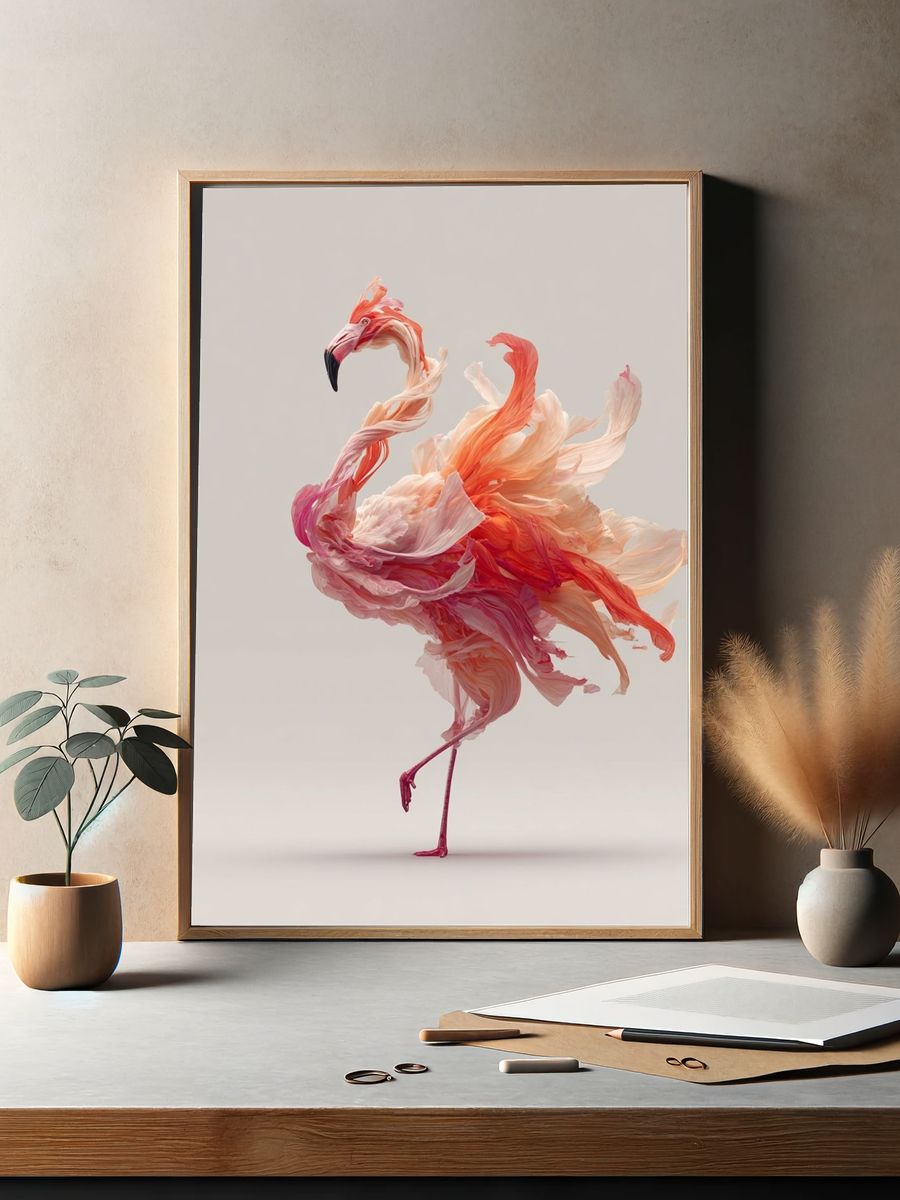 Flamingo Abstract Illustration Poster. — room view 2