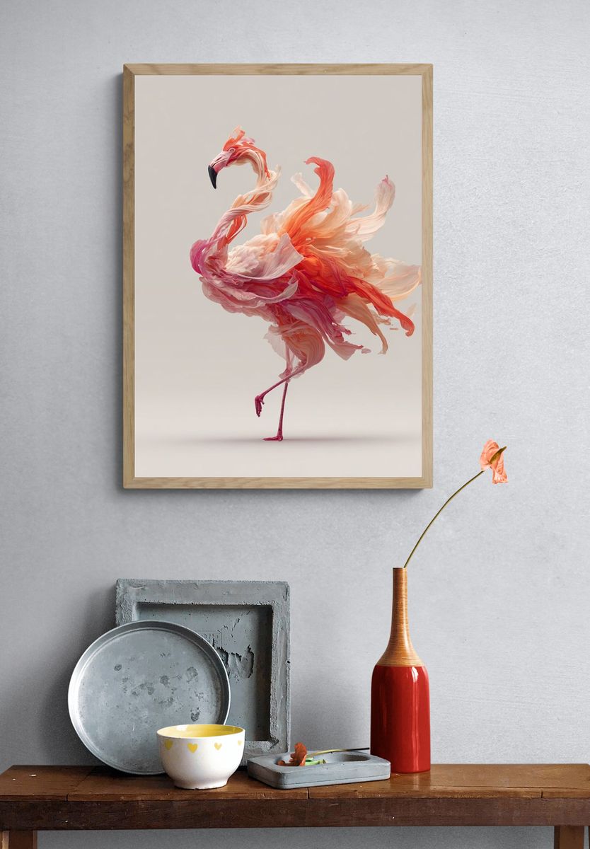 Flamingo Abstract Illustration Poster. — room view 3