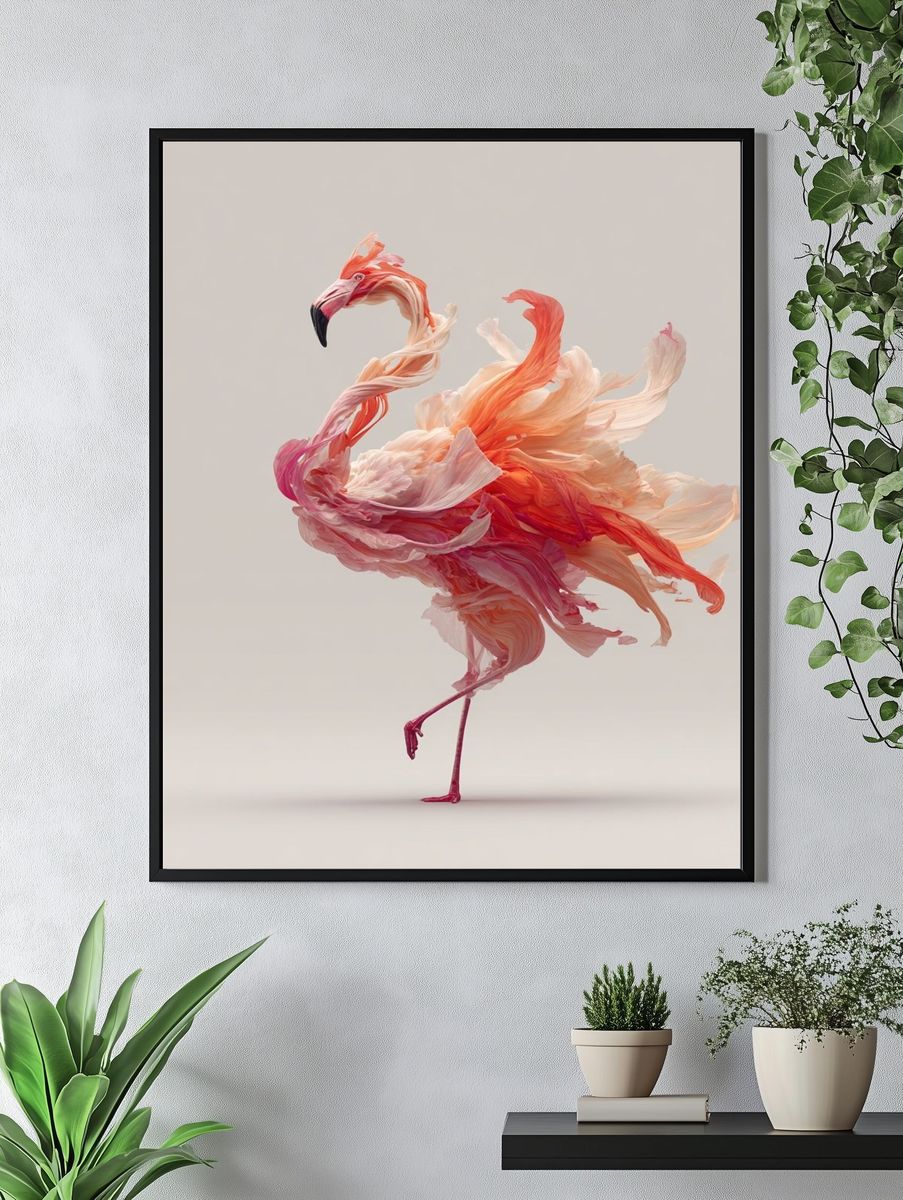 Flamingo Abstract Illustration Poster. — room view 4