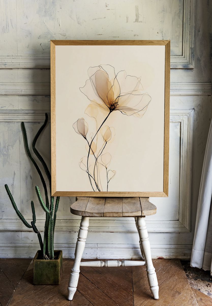 Delicate Floral Line Art Poster. — room view 1