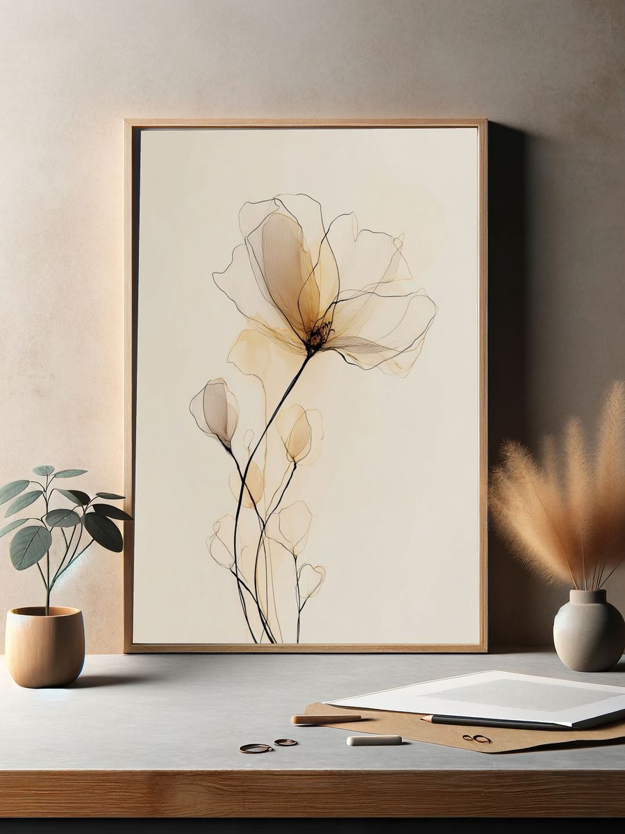 Delicate Floral Line Art Poster. — room view 2