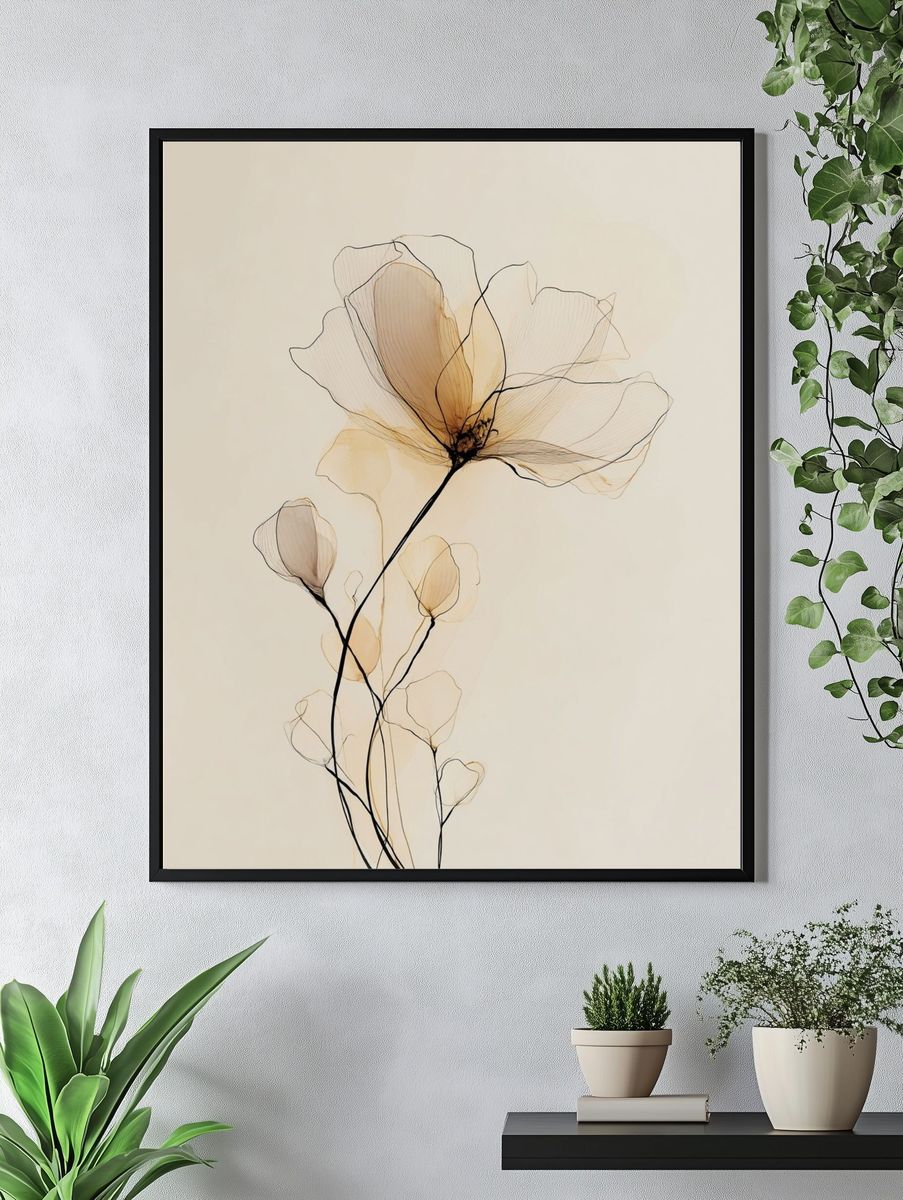 Delicate Floral Line Art Poster. — room view 4