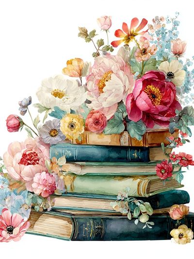 Floral Bookshelf — Watercolor Print. poster print