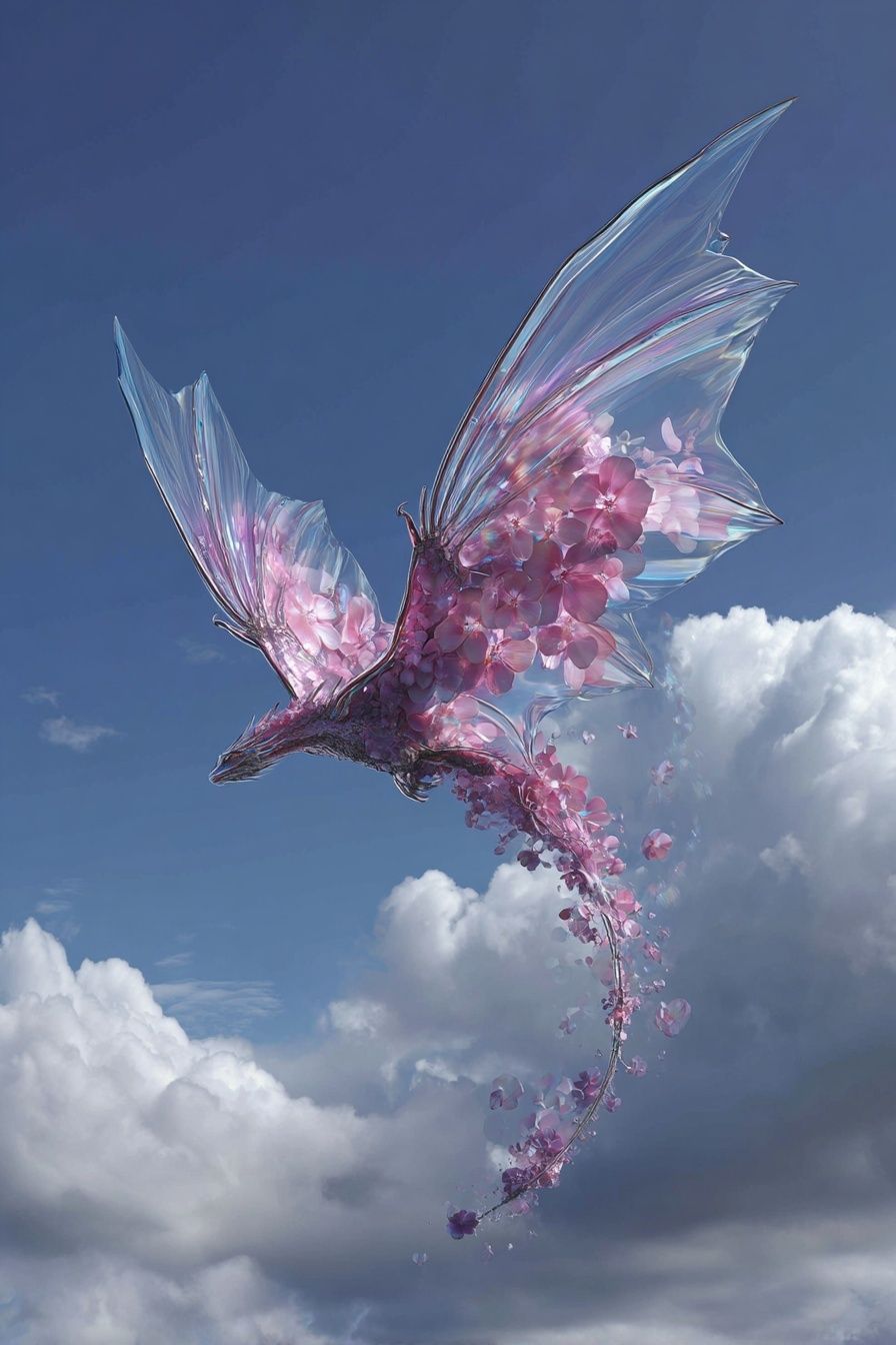Floral Dragon in Flight — Digital Art Print. poster detail