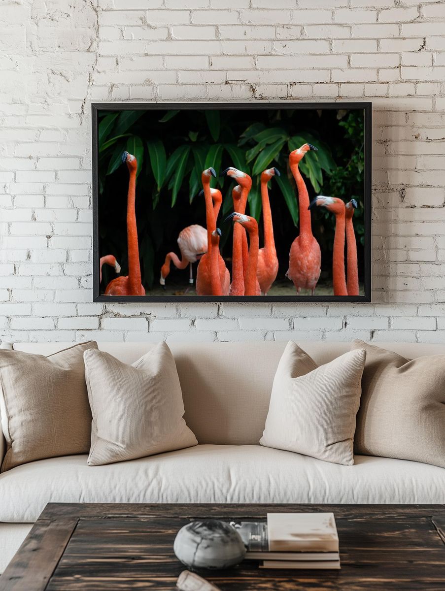 Flamingos in Tropical Paradise — Nature Print room preview