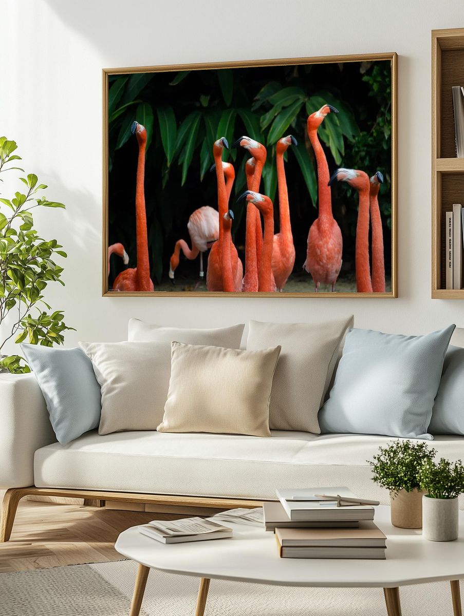 Flamingos in Tropical Paradise — Nature Print. — room view 2