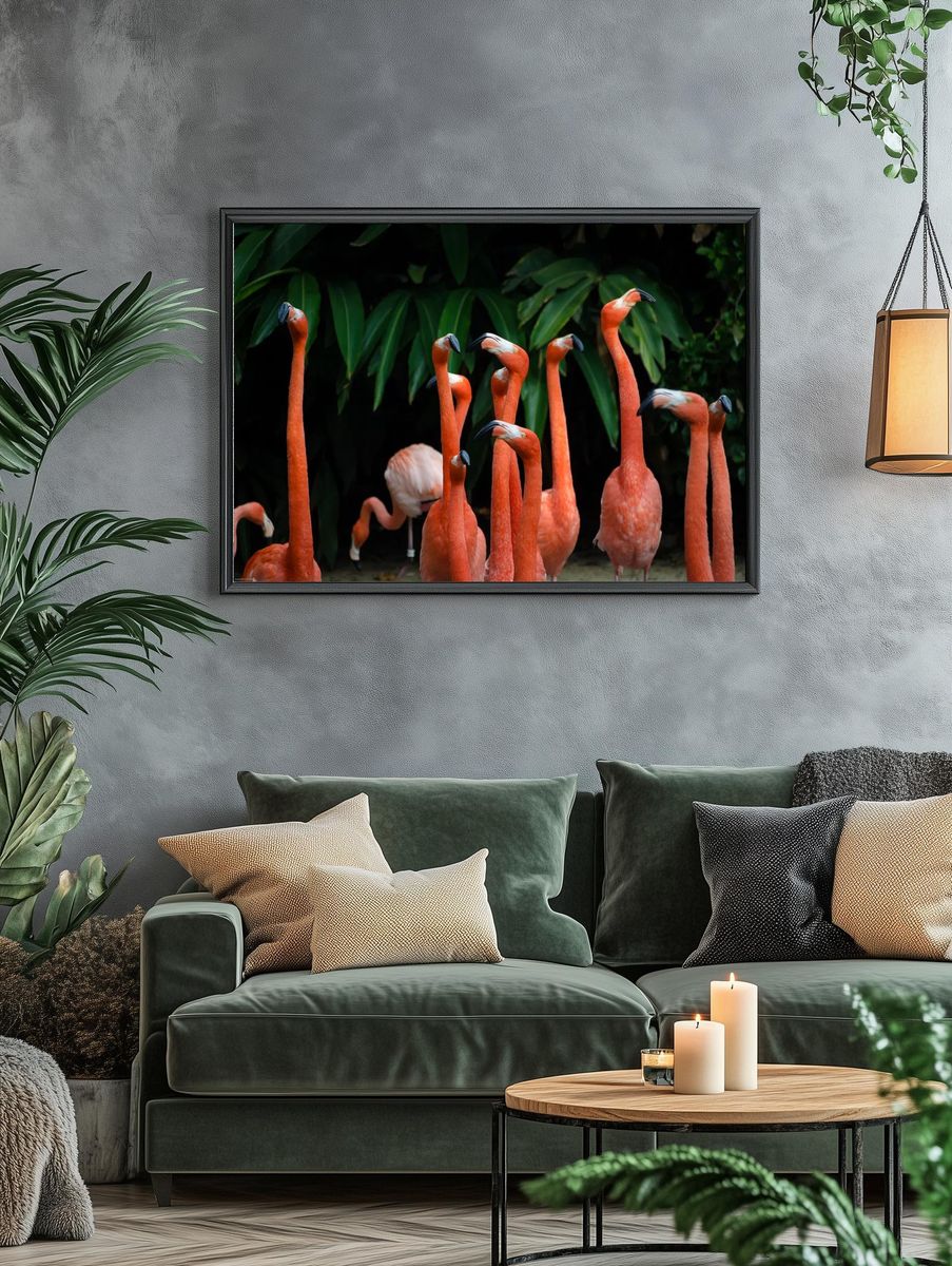 Flamingos in Tropical Paradise — Nature Print. — room view 4